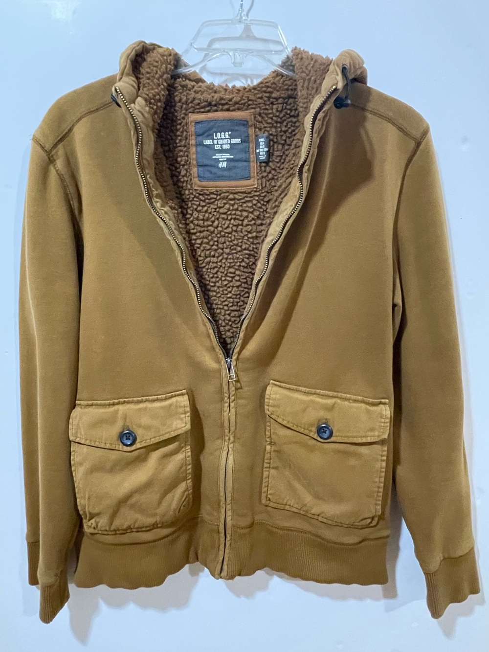 H&M LOGG Mens Large Sherpa-lined Hoodie/Jacket Full Zip Rustic Cozy Cabincore